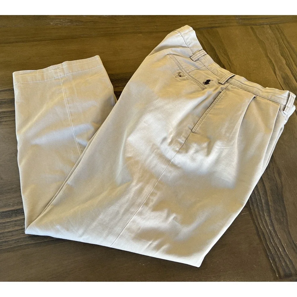 VTG Polo Ralph Lauren Ethan Pant Pleated Chino Khaki Cotton Men 35x30